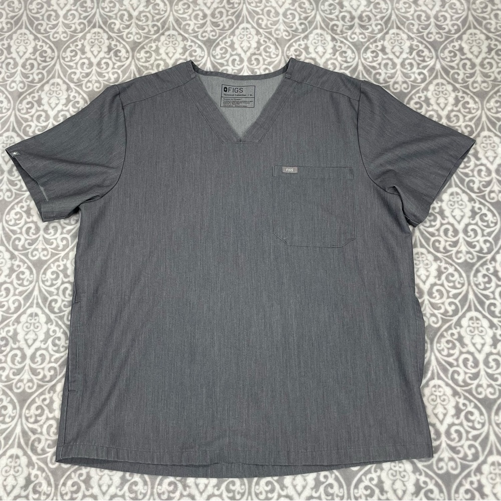 figs top unisex xl gray 3 pocket stretch baggy v neck